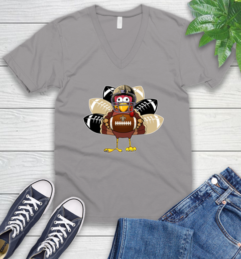 New Orleans Saints Turkey Thanksgiving Day V-Neck T-Shirt 4