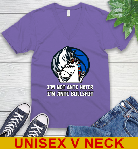 Dallas Mavericks NBA Basketball Unicorn I'm Not Anti Hater I'm Anti Bullshit V-Neck T-Shirt 9