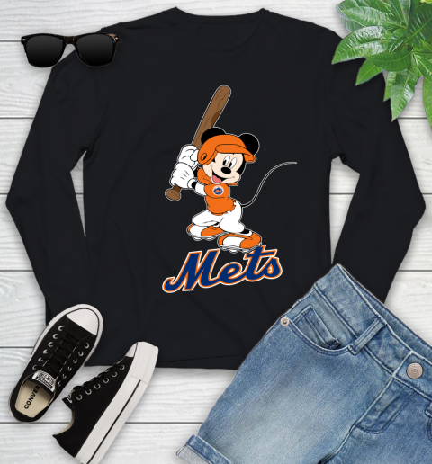 MLB Baseball New York Mets Cheerful Mickey Mouse Shirt Youth Long Sleeve