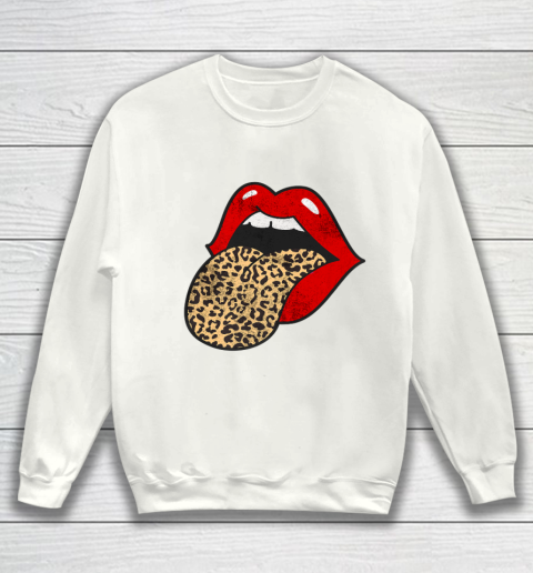 Red Lips Leopard Tongue Trendy Animal Print Sweatshirt