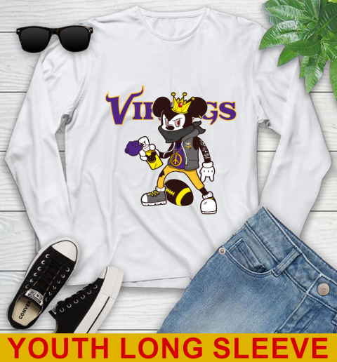 Minnesota Vikings NFL Football Mickey Peace Sign Sports Youth Long Sleeve