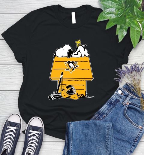 Pittsburgh Penguins NHL Hockey Snoopy Woodstock The Peanuts Movie Women's T-Shirt 2