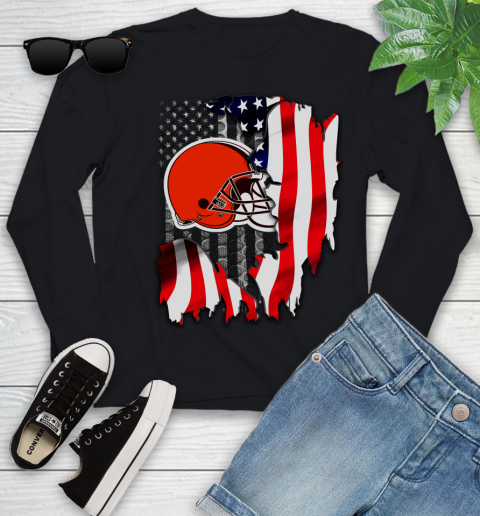 Cleveland Browns NFL Football American Flag Youth Long Sleeve