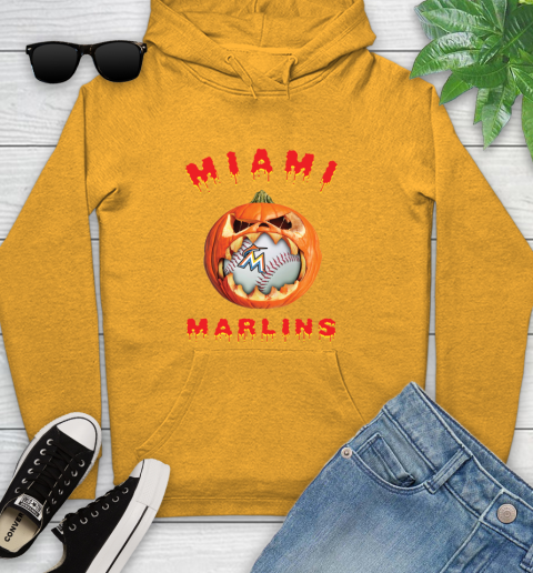 MLB Miami Marlins Halloween Pumpkin Baseball Sports Youth Hoodie 3