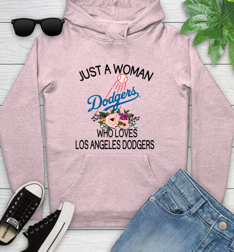 MLB Just A Woman Who Loves Los Angeles Dodgers Baseball Sports Youth Hoodie 6