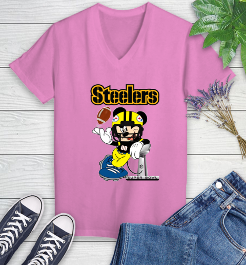 NFL Pittsburgh Steelers Mickey Mouse Disney Super Bowl Football T Shirt Women's V-Neck T-Shirt 14