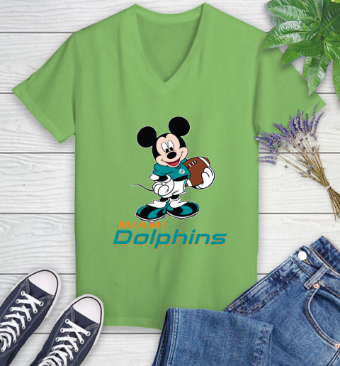 NFL Football Miami Dolphins Cheerful Mickey Mouse Shirt Women's V-Neck T-Shirt 9