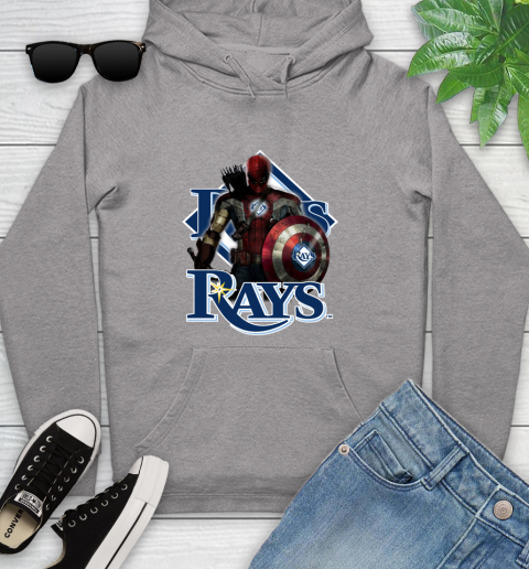 MLB Captain America Thor Spider Man Hawkeye Avengers Endgame Baseball Tampa Bay Rays Youth Hoodie 6