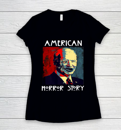Biden Horror American Zombie Story Halloween Retro Vintage Anti Biden Women's V-Neck T-Shirt