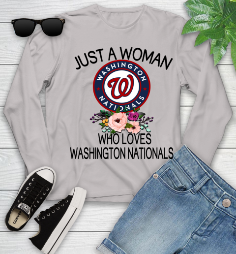 MLB Just A Woman Who Loves Washington Nationals Baseball Sports Youth Long Sleeve 9