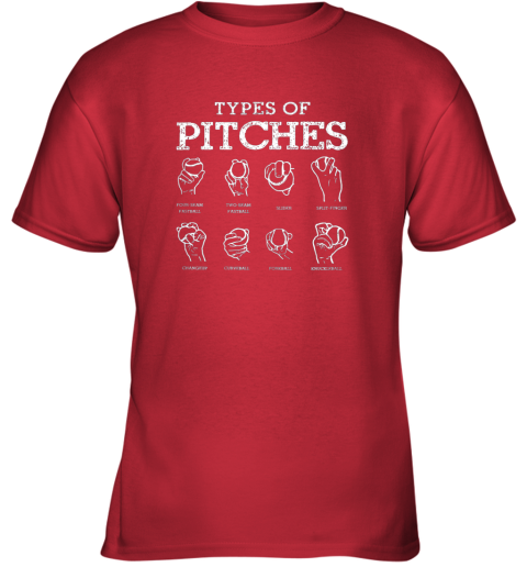 zzsu types of pitches softball baseball team sport youth t shirt 26 front red