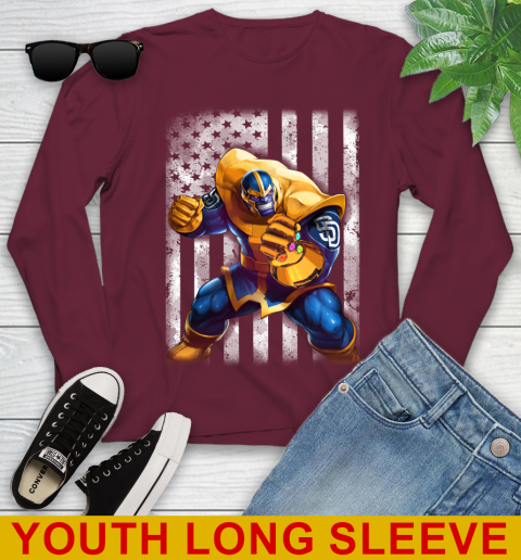 MLB Baseball San Diego Padres Thanos Marvel American Flag Shirt Youth Long Sleeve 6