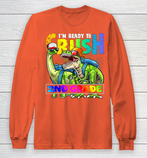 Next Level t shirts I m Ready To Crush 2nd Grade T Rex Dino Holding Pencil Back To School Long Sleeve T-Shirt 3
