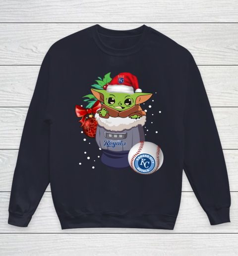 Kansas City Royals Christmas Baby Yoda Star Wars Funny Happy MLB Youth Sweatshirt 3