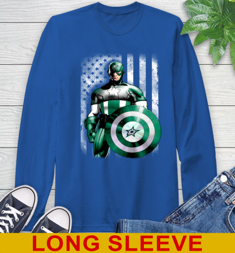 Dallas Stars NHL Hockey Captain America Marvel Avengers American Flag Shirt Long Sleeve T-Shirt 11