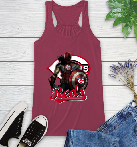 MLB Captain America Thor Spider Man Hawkeye Avengers Endgame Baseball Cincinnati Reds Racerback Tank 8