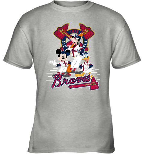 Atlanta Braves Mickey Donald And Goofy Baseball Youth T-Shirt 