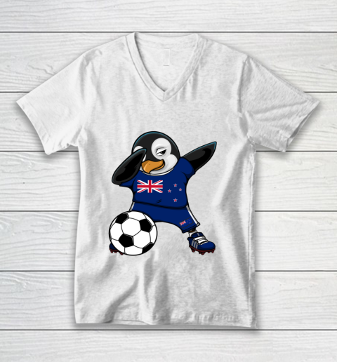 Dabbing Penguin New Zealand Soccer Fan Jersey Football Lover V-Neck T-Shirt