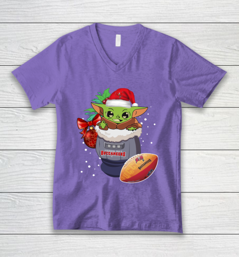 Tampa Bay Buccaneers Christmas Baby Yoda Star Wars Funny Happy NFL V-Neck T-Shirt 9