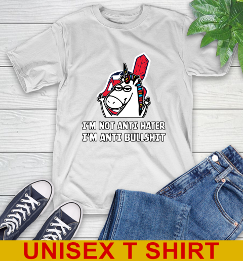 Cleveland Indians MLB Baseball Unicorn I'm Not Anti Hater I'm Anti Bullshit T-Shirt