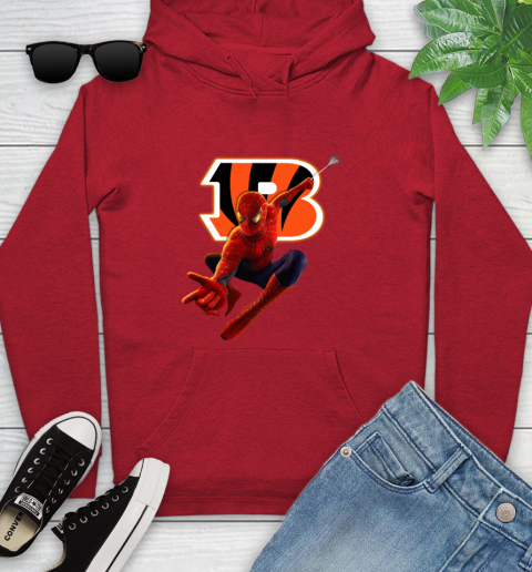 NFL Spider Man Avengers Endgame Football Cincinnati Bengals Youth Hoodie 11