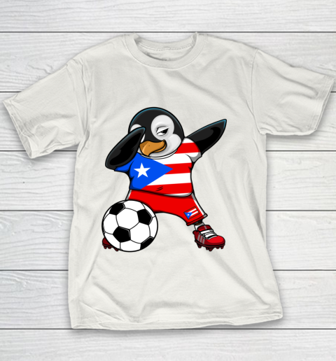 Dabbing Penguin Puerto Rico Soccer Fan Jersey Football Lover Youth T-Shirt