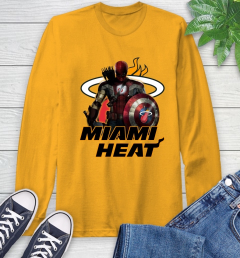 Miami Heat NBA Basketball Captain America Thor Spider Man Hawkeye Avengers Long Sleeve T-Shirt 3