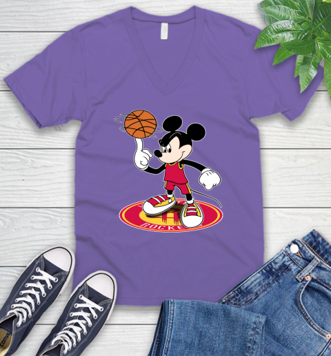 NBA Basketball Houston Rockets Cheerful Mickey Disney Shirt V-Neck T-Shirt 9