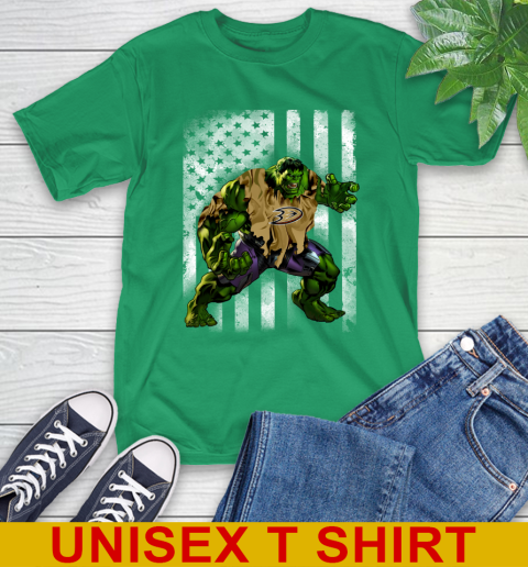 Anaheim Ducks Hulk Marvel Avengers NHL Hockey American Flag T-Shirt 7