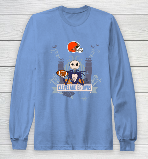 NFL Cleveland Browns Football Jack Skellington Halloween Long Sleeve T-Shirt 8