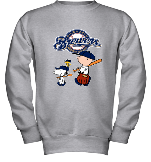 Milwaukee Brewers Let's Play Baseball Together Snoopy MLB Youth Sweatshirt 