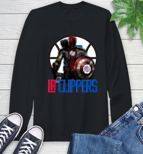 LA Clippers NBA Basketball Captain America Thor Spider Man Hawkeye Avengers Long Sleeve T-Shirt 2