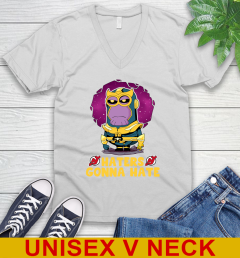 NHL Hockey New Jersey Devils Haters Gonna Hate Thanos Minion Marvel Shirt V-Neck T-Shirt