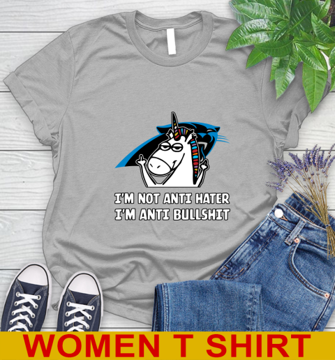Carolina Panthers NFL Football Unicorn I'm Not Anti Hater I'm Anti Bullshit Women's T-Shirt 5