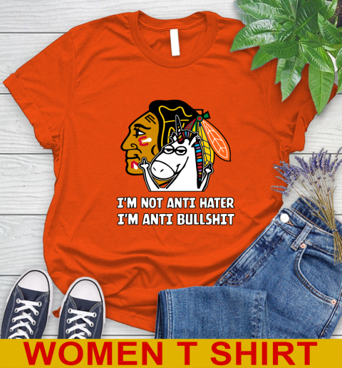 Chicago Blackhawks NHL Hockey Unicorn I'm Not Anti Hater I'm Anti Bullshit Women's T-Shirt 4