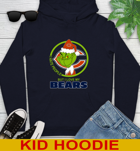Chicago Bears NFL Christmas Grinch I Hate People But I Love My Favorite Football Team Youth Hoodie 4