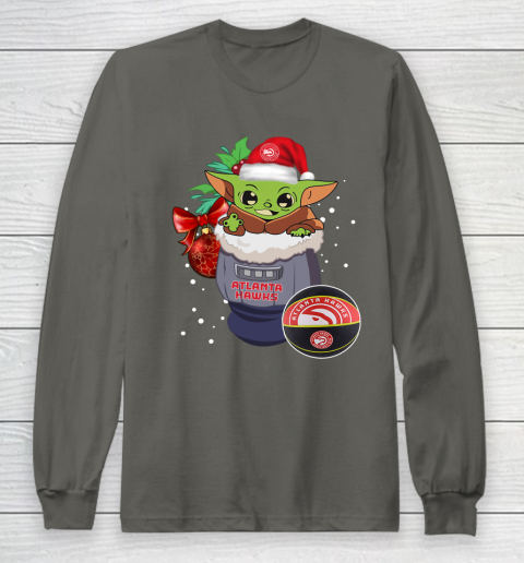 Atlanta Hawks Christmas Baby Yoda Star Wars Funny Happy NBA Long Sleeve T-Shirt 8
