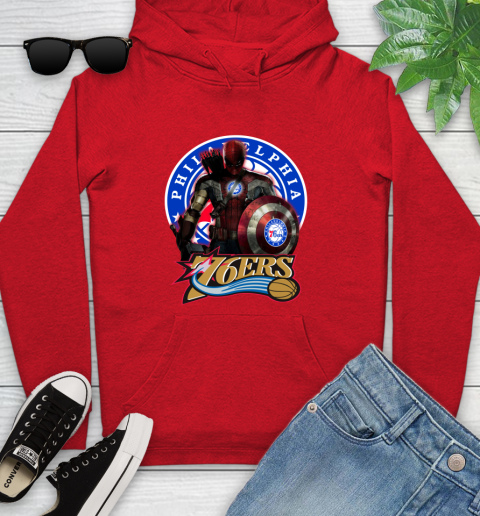 Philadelphia 76ers NBA Basketball Captain America Thor Spider Man Hawkeye Avengers (1) Youth Hoodie 11