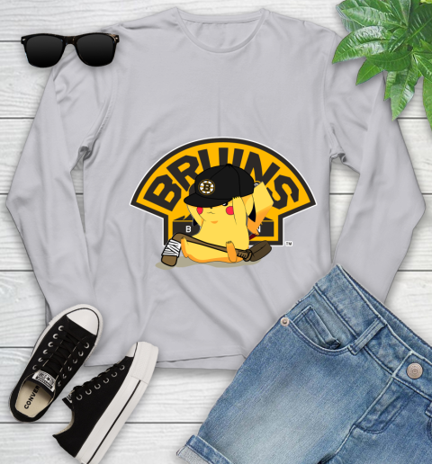 NHL Pikachu Hockey Sports Boston Bruins Youth Long Sleeve 5