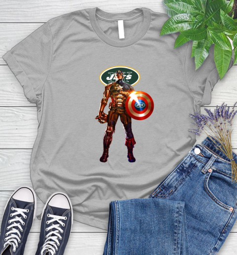 NFL Captain America Marvel Avengers Endgame Football Sports New York Jets Women's T-Shirt 5