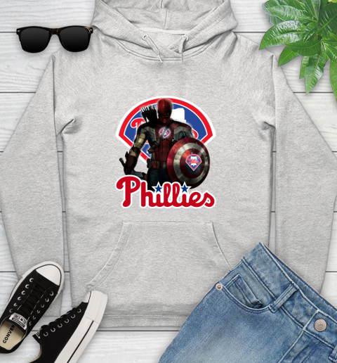 MLB Captain America Thor Spider Man Hawkeye Avengers Endgame Baseball Philadelphia Phillies Youth Hoodie