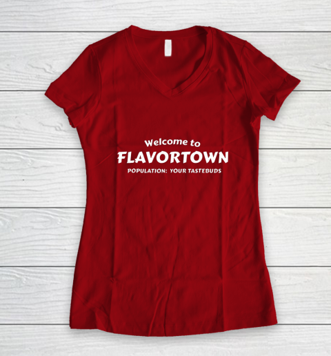 Flavortown Population American Food Gift Taste Buds Women's V-Neck T-Shirt 8