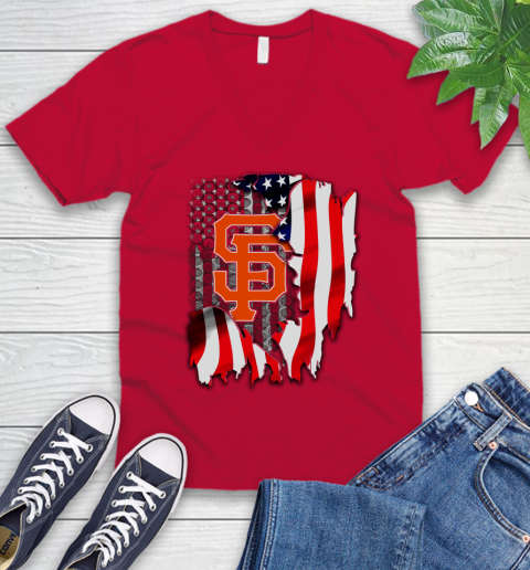San Francisco Giants MLB Baseball American Flag V-Neck T-Shirt 6