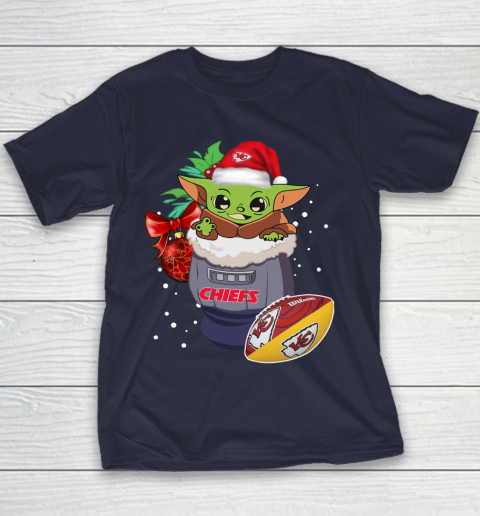 Kansas City Chiefs Christmas Baby Yoda Star Wars Funny Happy NFL Youth T-Shirt 4
