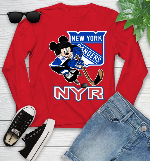 NHL New York Rangers Mickey Mouse Disney Hockey T Shirt Youth Long Sleeve 11