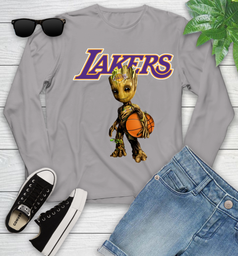 Los Angeles Lakers NBA Basketball Groot Marvel Guardians Of The Galaxy Youth Long Sleeve 5