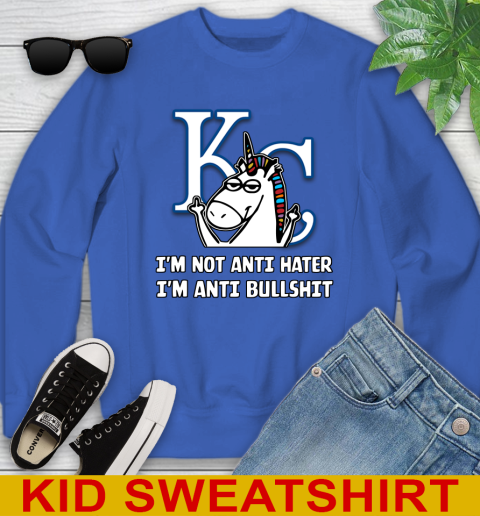Los Angeles Angels MLB Baseball Unicorn I'm Not Anti Hater I'm Anti Bullshit (2) Youth Sweatshirt 7