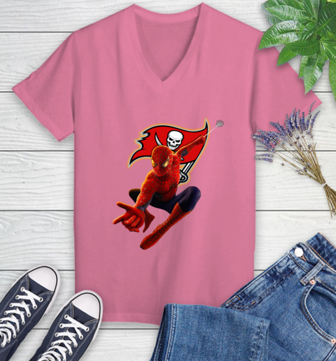 NFL Spider Man Avengers Endgame Football Tampa Bay Buccaneers Women's V-Neck T-Shirt 13