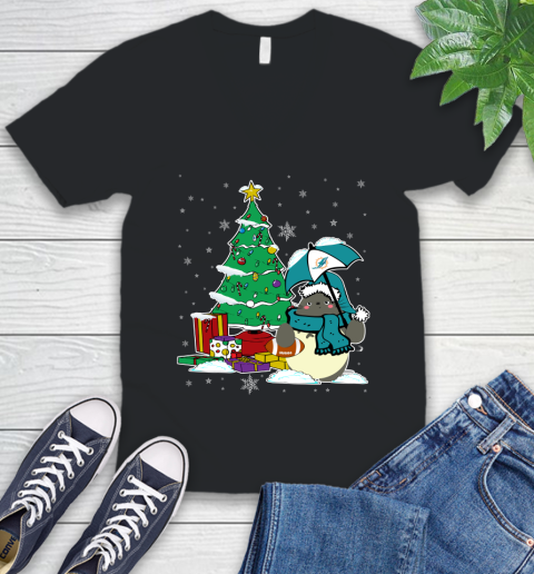 Miami Dolphins NFL Football Cute Tonari No Totoro Christmas Sports V-Neck T-Shirt