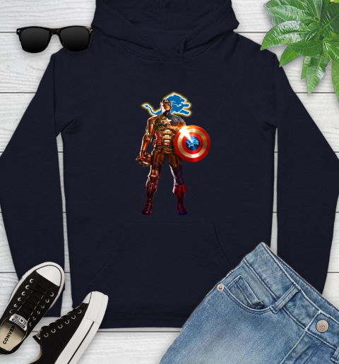 NFL Captain America Marvel Avengers Endgame Football Sports Detroit Lions Youth Hoodie 4